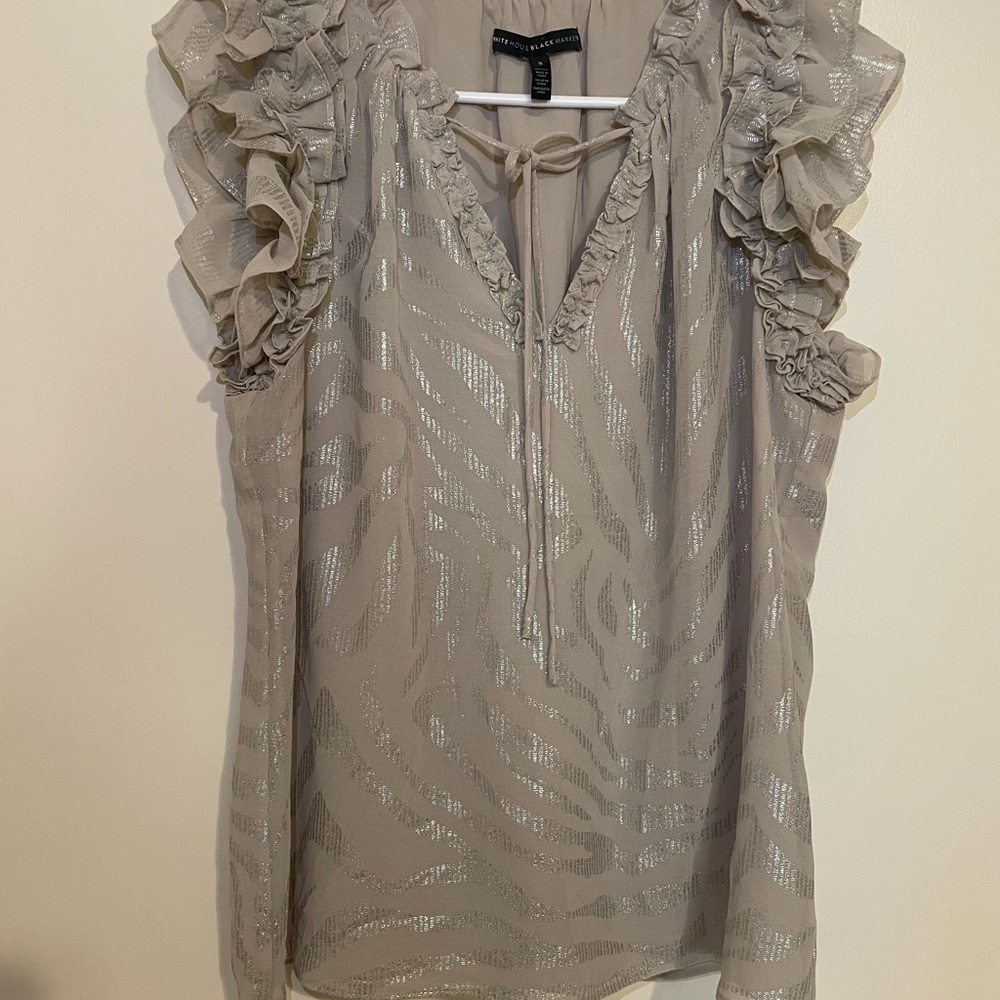 White House Black Market Champagne/Shimmery Blouse w/Ruffle‎ Sleeves, Size Small